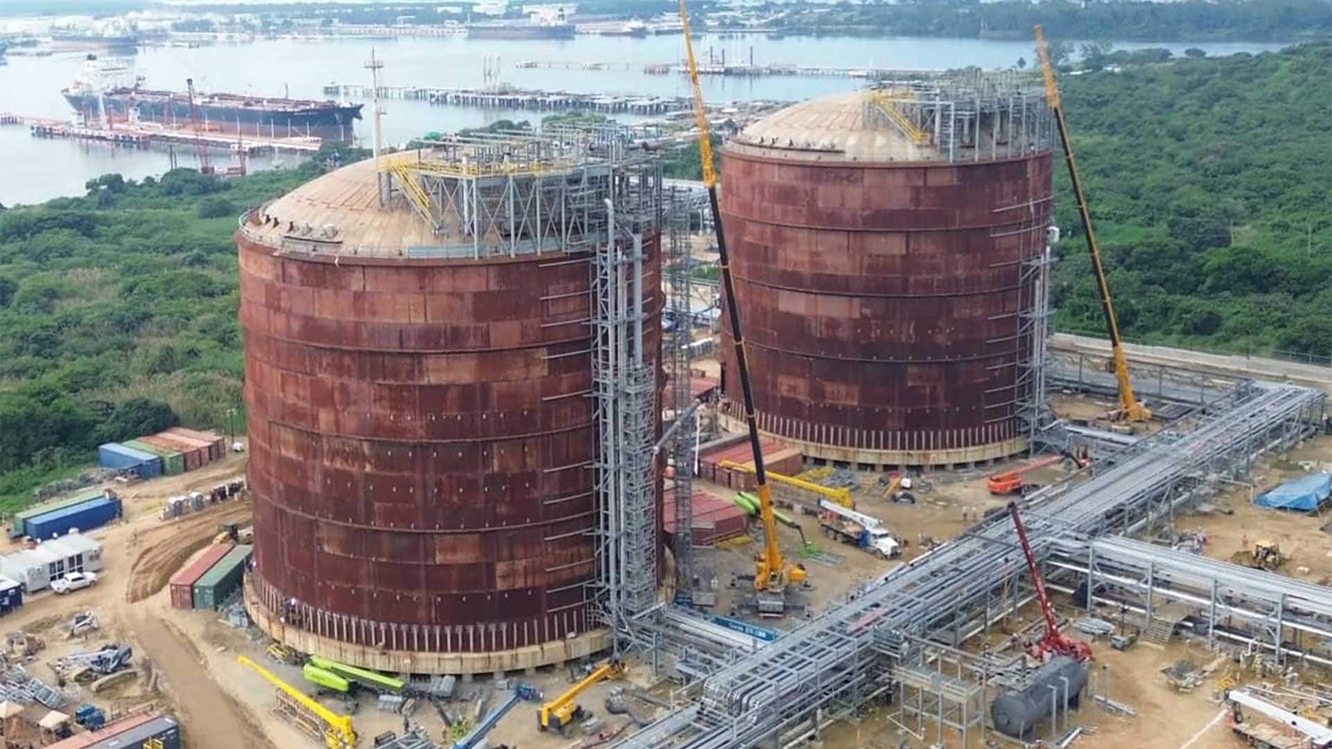 Twin Double Wall Cryogenic Tanks at New Ethane Import Terminal in Coatzacoalcos Veracruz