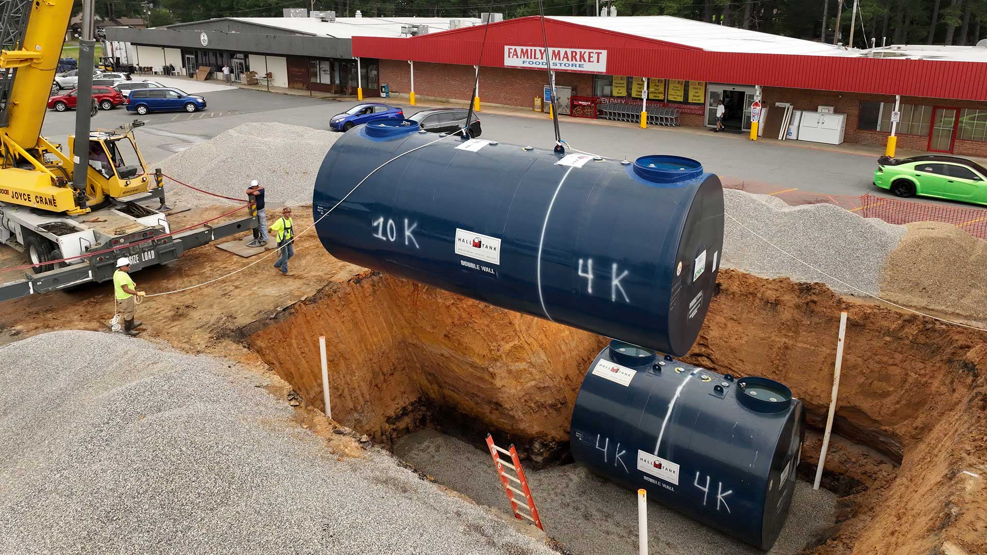 ACT-100-U underground steel storage tank installation at convenience store.