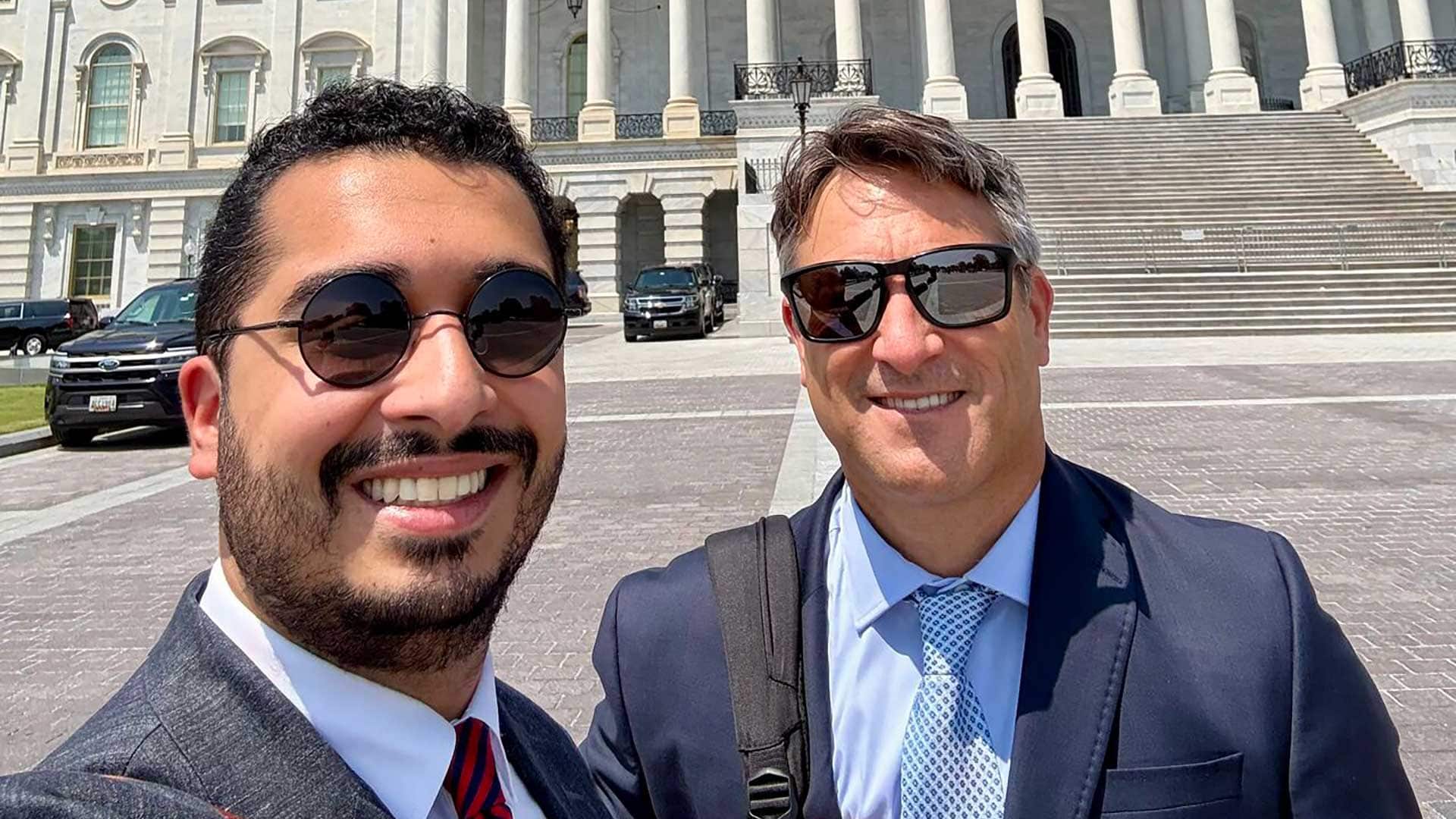 Jon Ward (right) with Nikhil Dhingra (left) at the U.S. Capitol during the STI/SPFA Legislative Fly-in
