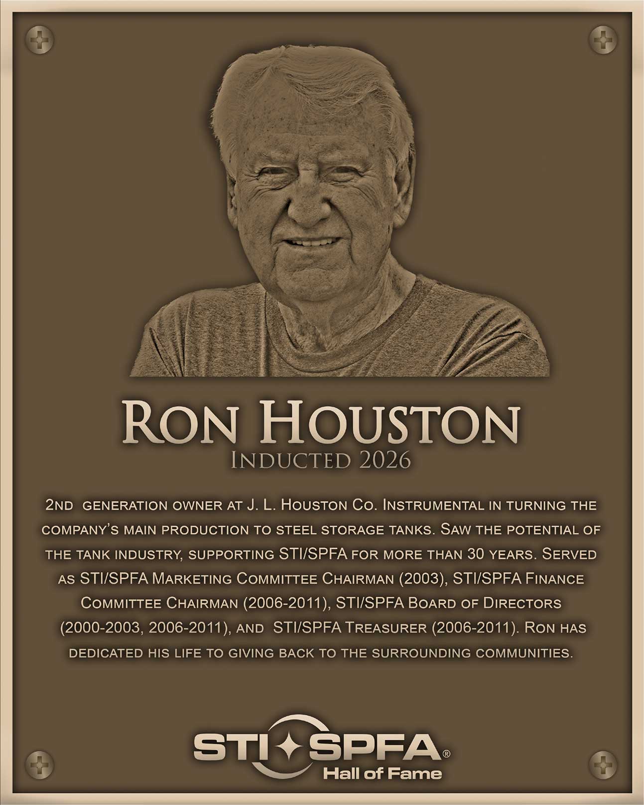 Ron Houston Hall of Fame Plaque