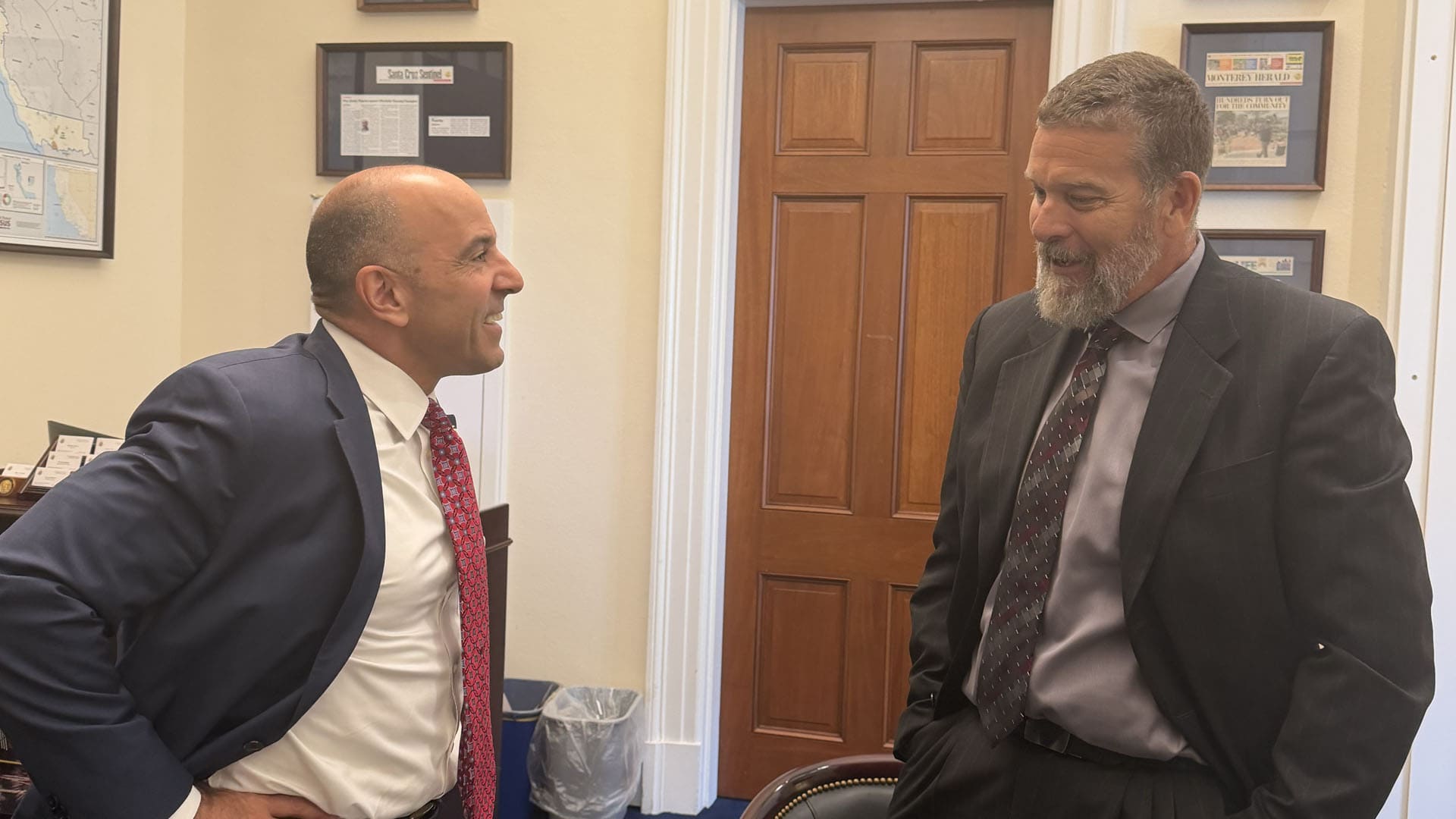 Rep. Jimmy Panetta (CA-19) met with Larry Wombles (right) of Paso Robles Tank, Inc.