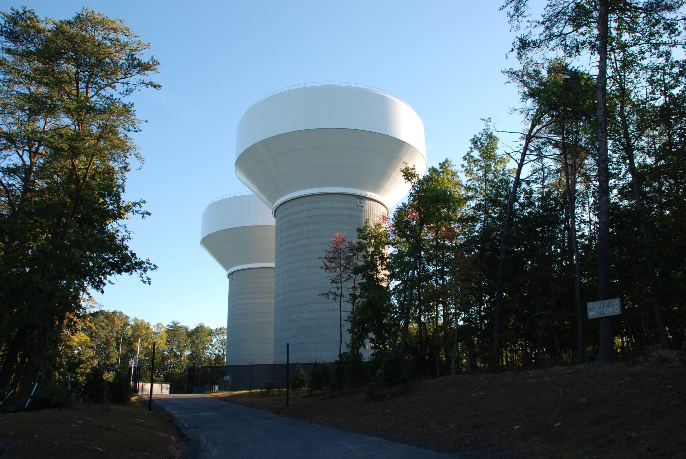Two 3-million-gallon steel elevated water storage tanks for Loudoun Water in Aldie, Virginia